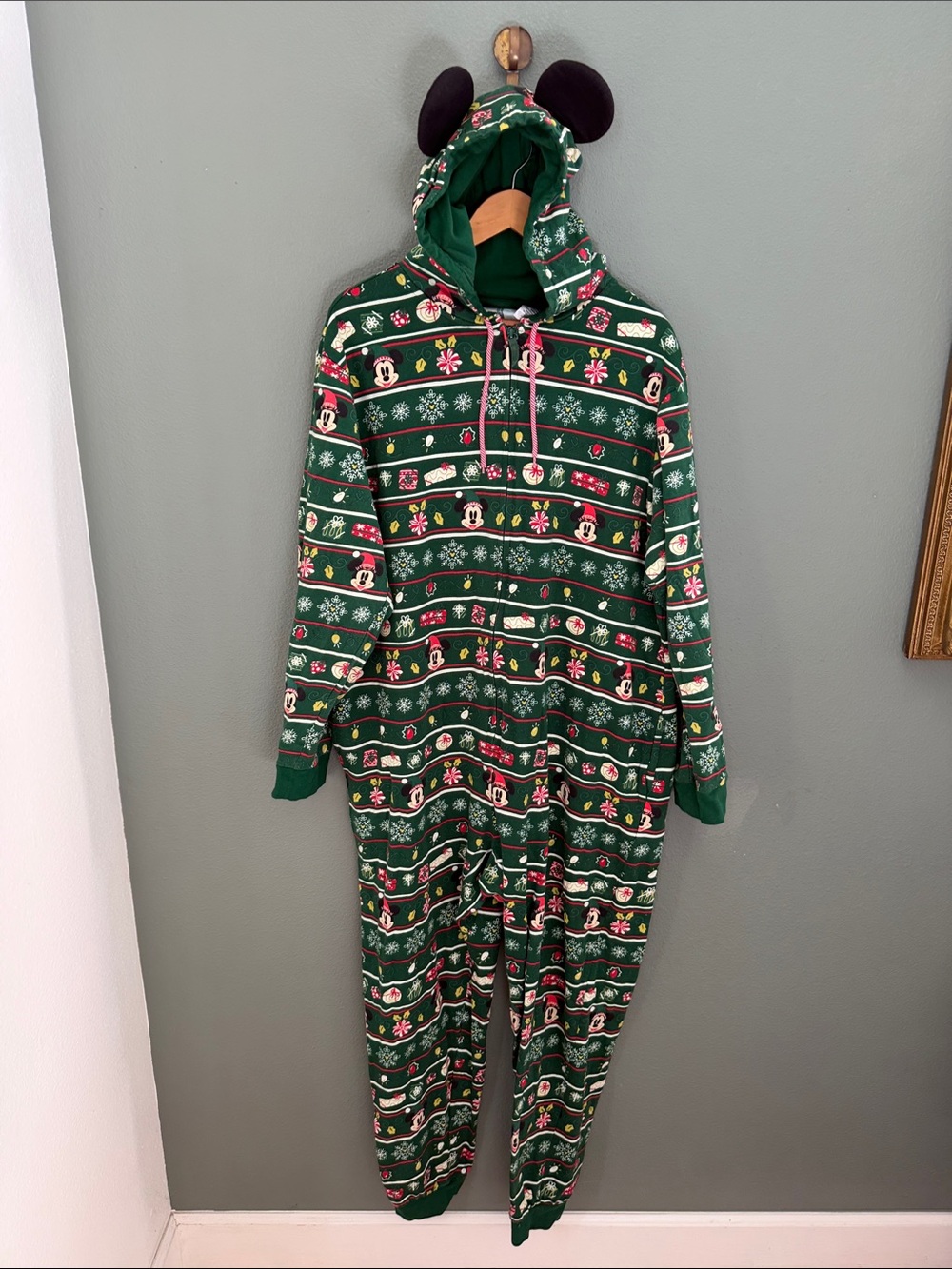 Disney Christmas Pajama Hooded Mickey Ears Romper Adult Size XL